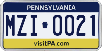 PA license plate MZI0021