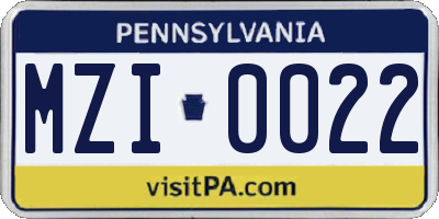 PA license plate MZI0022