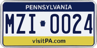 PA license plate MZI0024
