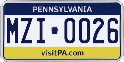 PA license plate MZI0026