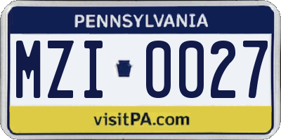 PA license plate MZI0027