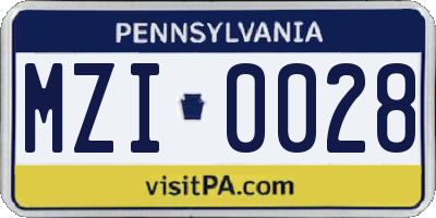 PA license plate MZI0028