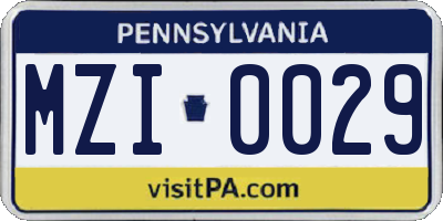 PA license plate MZI0029