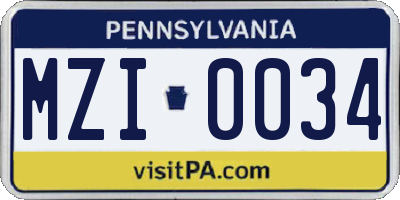 PA license plate MZI0034