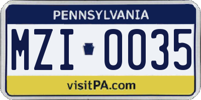 PA license plate MZI0035