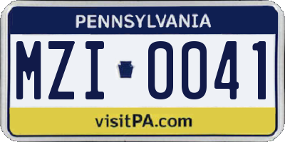 PA license plate MZI0041
