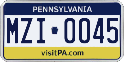 PA license plate MZI0045