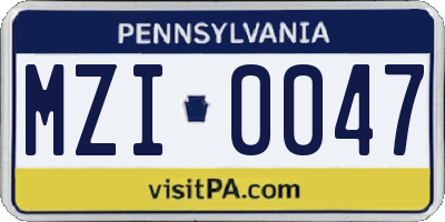 PA license plate MZI0047