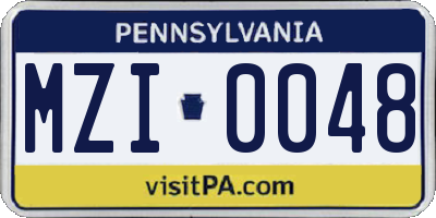 PA license plate MZI0048