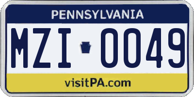 PA license plate MZI0049