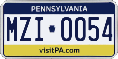PA license plate MZI0054