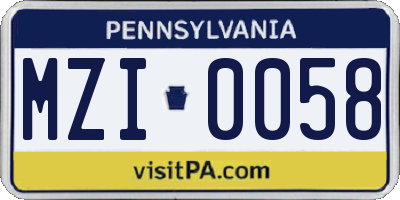 PA license plate MZI0058