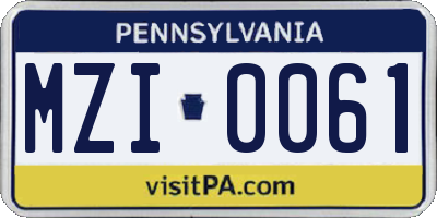 PA license plate MZI0061