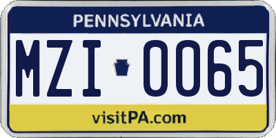 PA license plate MZI0065