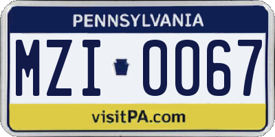 PA license plate MZI0067