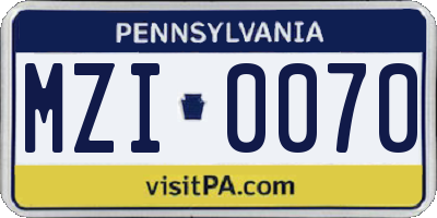 PA license plate MZI0070