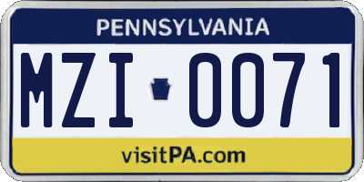 PA license plate MZI0071
