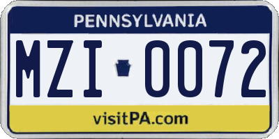 PA license plate MZI0072