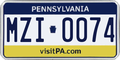 PA license plate MZI0074