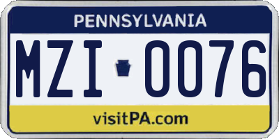 PA license plate MZI0076