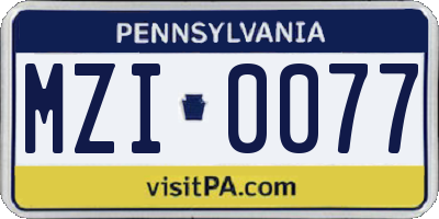 PA license plate MZI0077