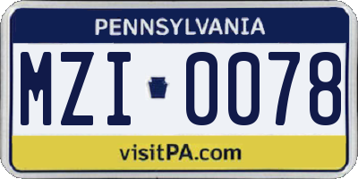 PA license plate MZI0078