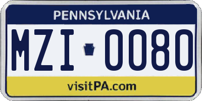 PA license plate MZI0080