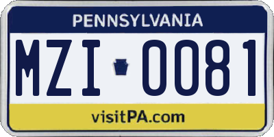 PA license plate MZI0081