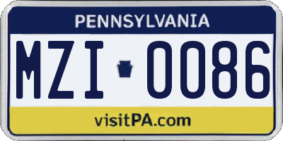 PA license plate MZI0086