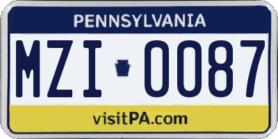 PA license plate MZI0087
