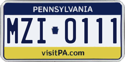 PA license plate MZI0111
