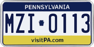 PA license plate MZI0113