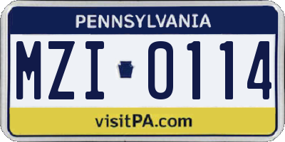 PA license plate MZI0114