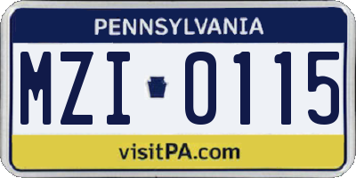 PA license plate MZI0115