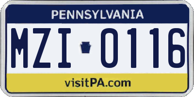 PA license plate MZI0116