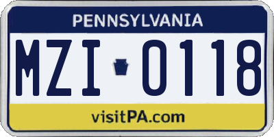 PA license plate MZI0118