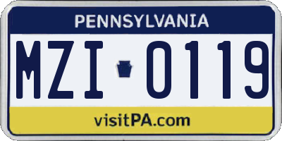 PA license plate MZI0119