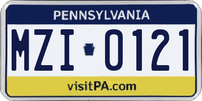 PA license plate MZI0121