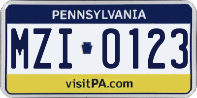 PA license plate MZI0123