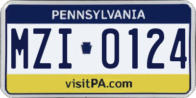 PA license plate MZI0124