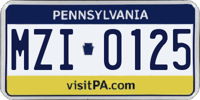 PA license plate MZI0125