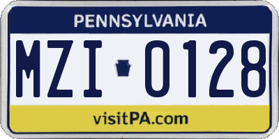 PA license plate MZI0128