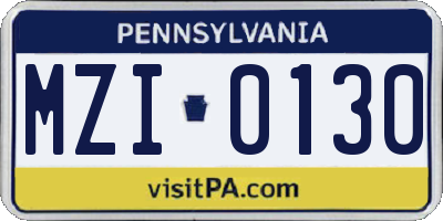 PA license plate MZI0130