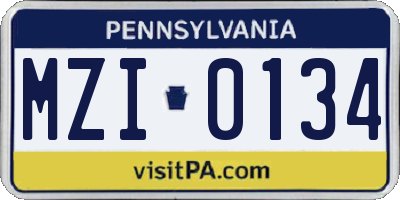 PA license plate MZI0134