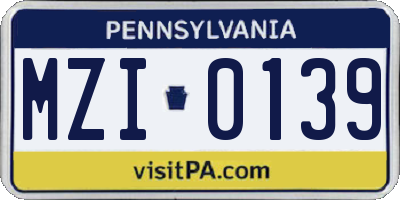 PA license plate MZI0139
