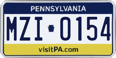PA license plate MZI0154