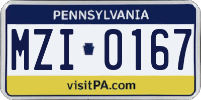PA license plate MZI0167
