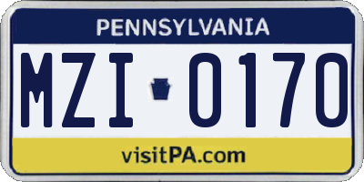 PA license plate MZI0170