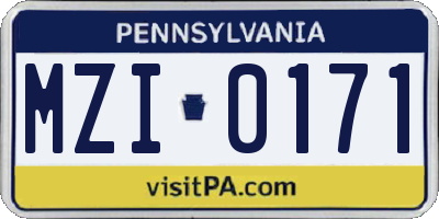 PA license plate MZI0171