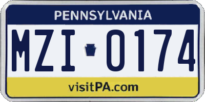 PA license plate MZI0174